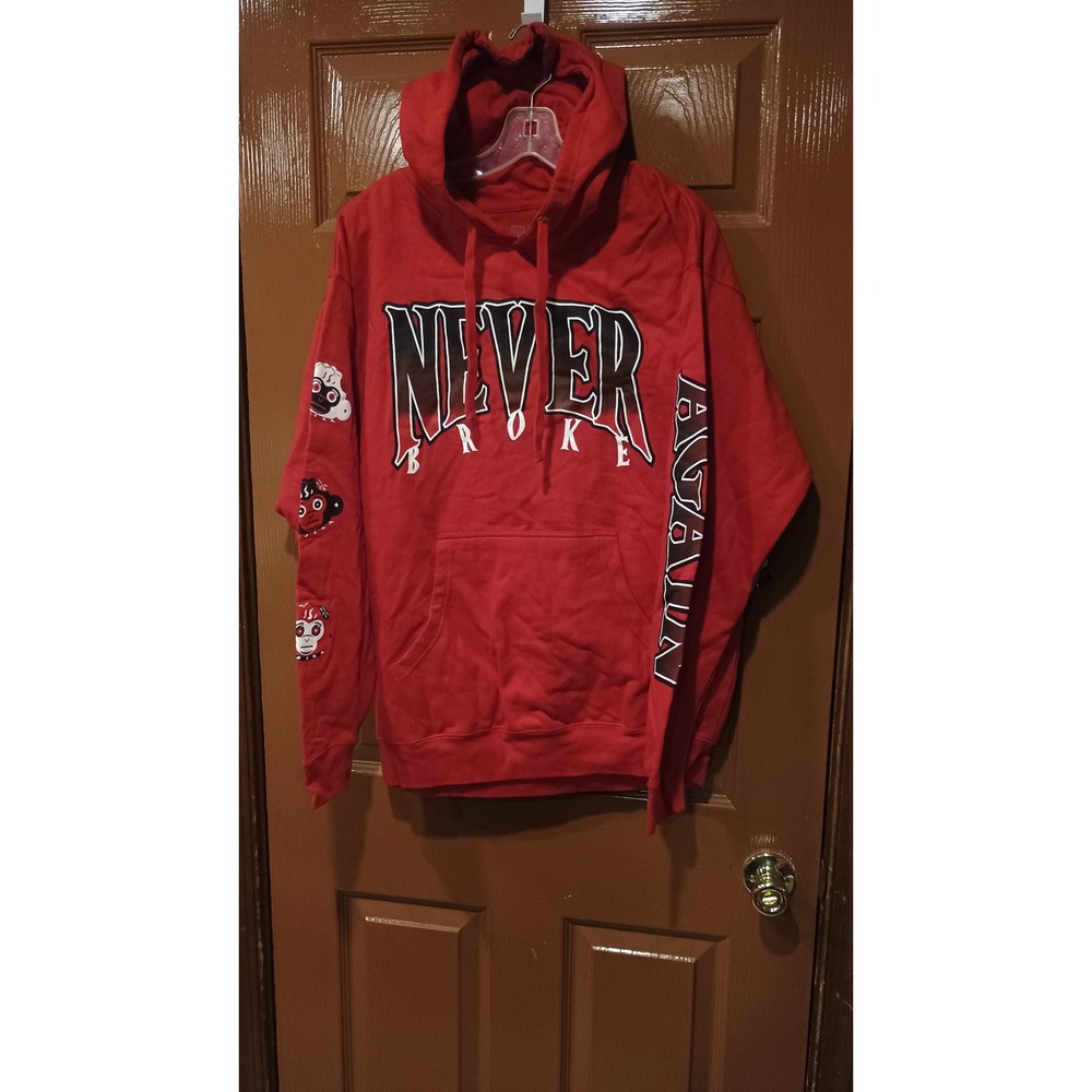 Never Broke Again Hoodie Men Large Red New Triple Monkey Graphic Sweatshirt